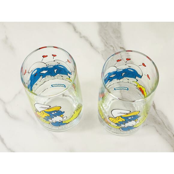 Smurf Smurfette Drinking Clear Glasses 14oz by Peyo 1982 6" x2 Vintage - Picture 12 of 15